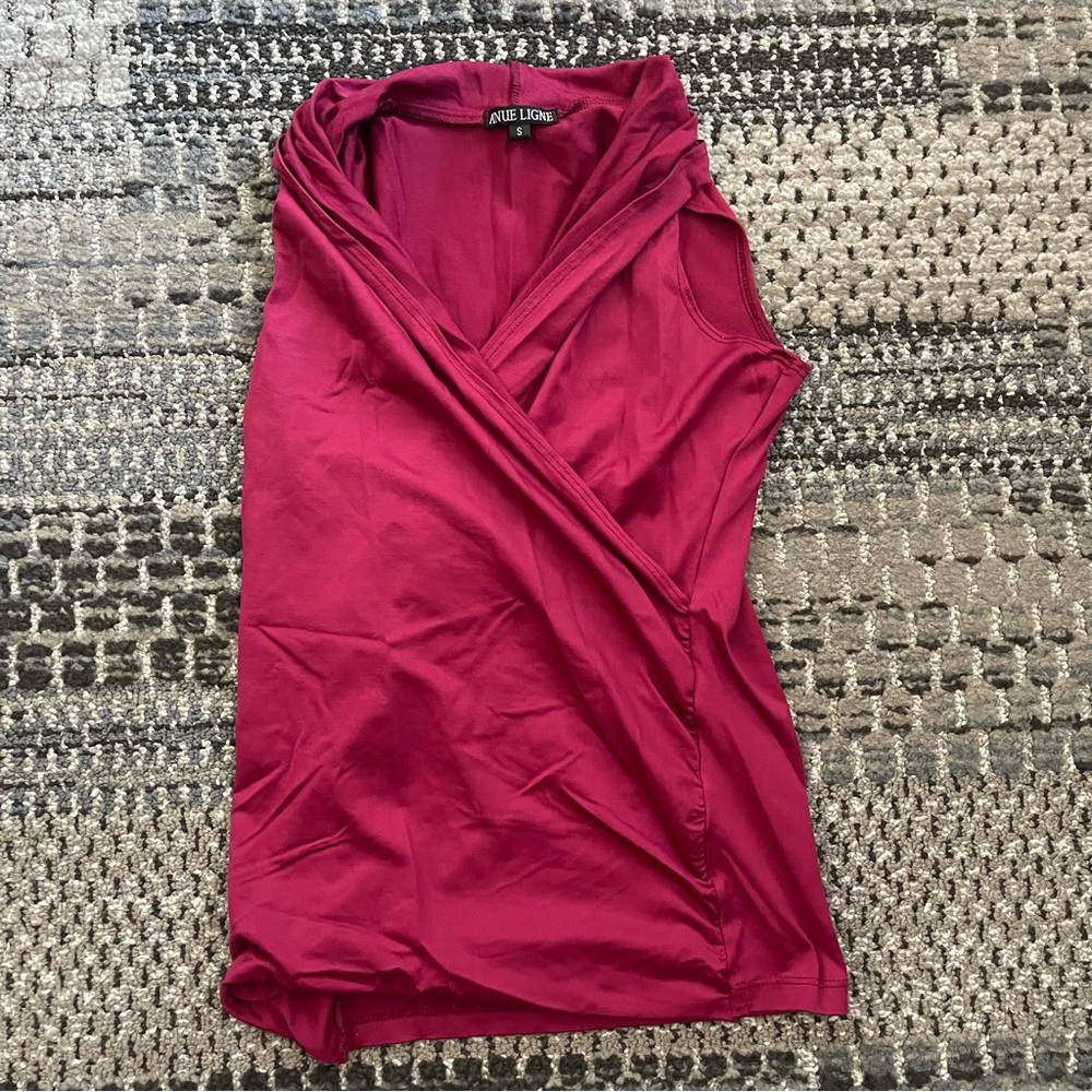 A’nue Ligne / A’Nue Miami The Wrap Tank Top, Sleeveless Blouse, Fuchsia, Small